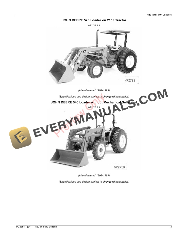 John Deere 520 and 540 Loaders Parts Catalog PC2354 12APR19-3