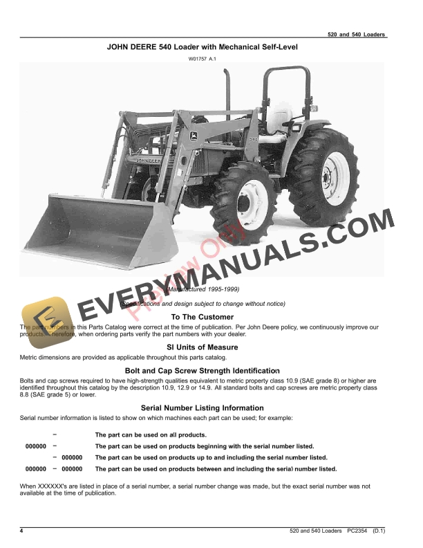 John Deere 520 and 540 Loaders Parts Catalog PC2354 12APR19-4