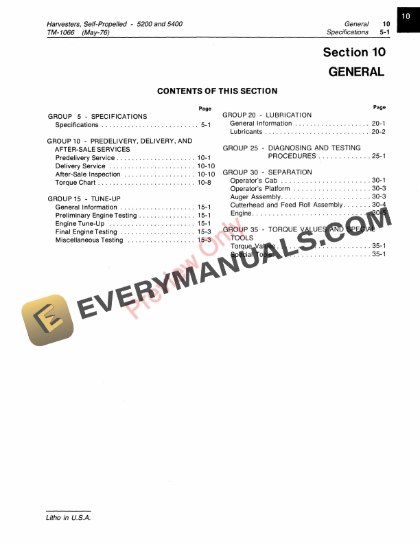 John Deere 5200 and 5400 Self Propelled Forage Harvesters Technical Manual TM1066 01MAY76 5