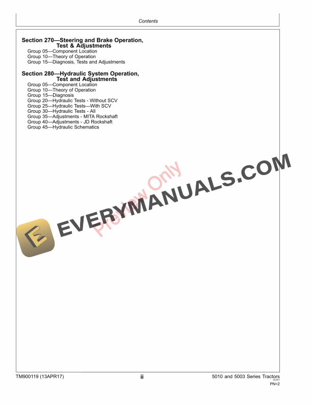 John Deere 5203S 5303 5403 5503 5310 5310S 5410 and 5610 Tractors Component Technical Manuals TM900119 13APR17 4