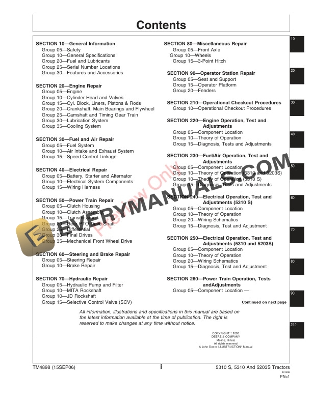 John Deere 5203S 5310 5310S Tractor Technical Manual TM4898 15SEP06 3