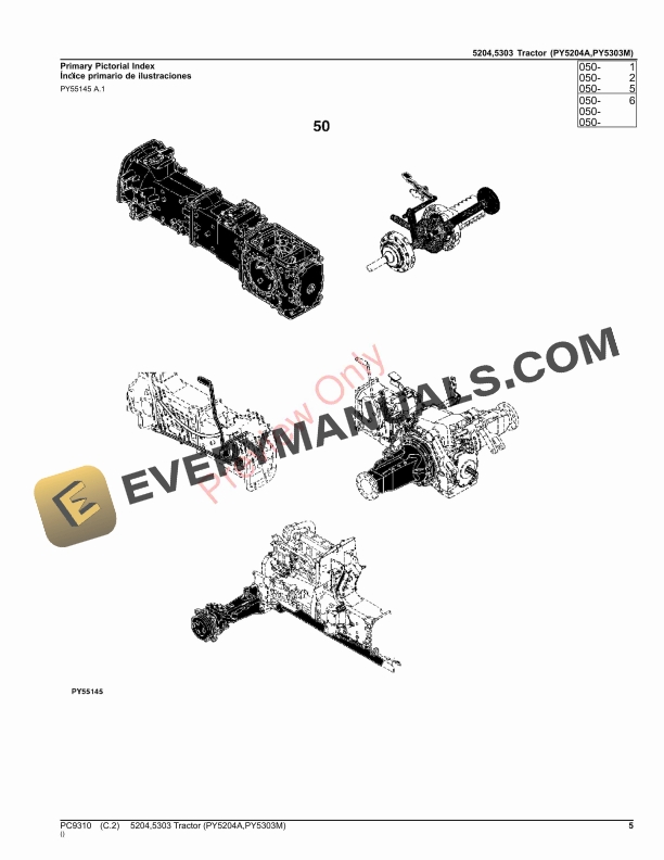 John Deere 5204,5303 TRACTORS (PY5204A,PY5303M, MEXICO VERSION) Parts Catalog PC9310 24OCT23-5