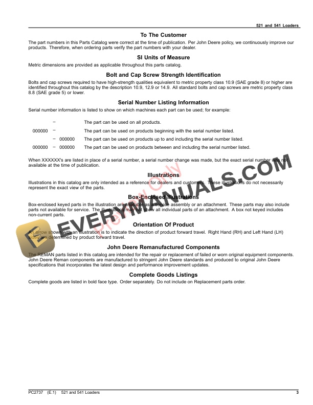 John Deere 521 and 541 Loaders Parts Catalog PC2737 19SEP23-3