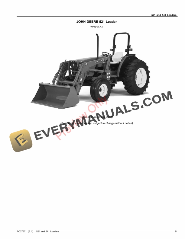 John Deere 521 and 541 Loaders Parts Catalog PC2737 19SEP23-5