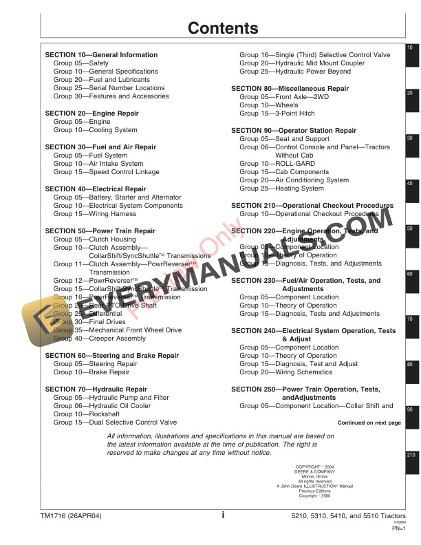 John Deere 5210 5310 5410 5510 Tractors Technical Manual TM1716 26APR04 3
