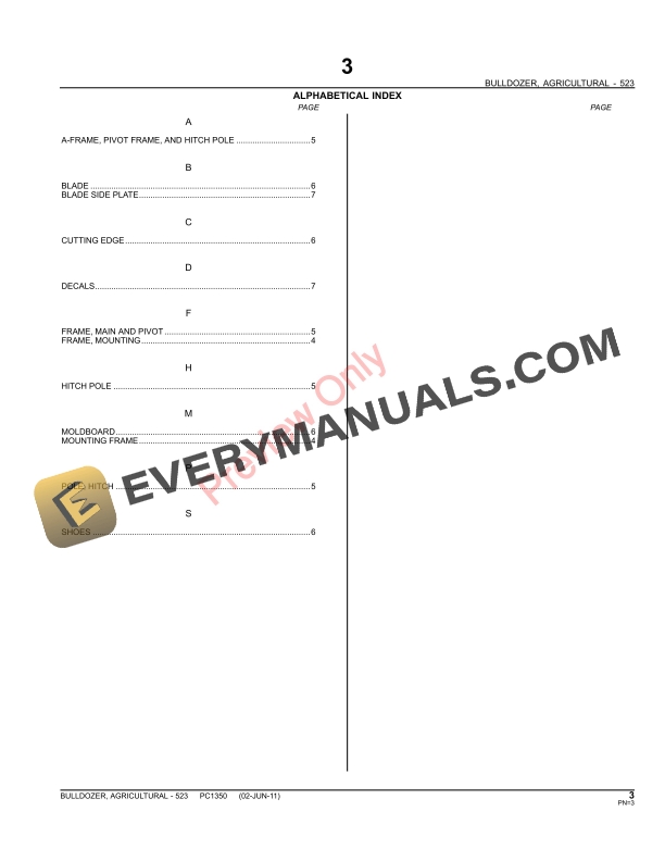 John Deere 523 Agricultural Bulldozer Parts Catalog PC1350 02JUN11-5