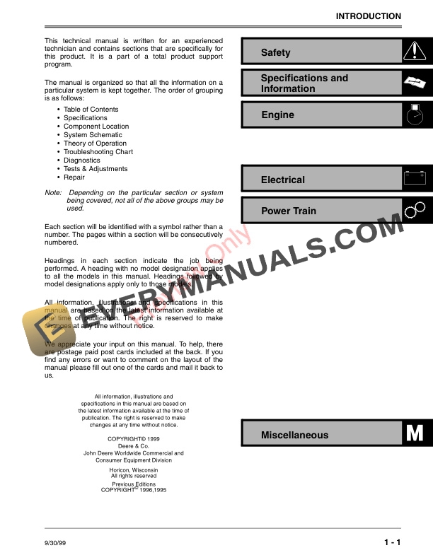John Deere 524D 724D 826D 828D and 1032D Walk Behind Snowblowers Technical Manual TM1612 01OCT99 3