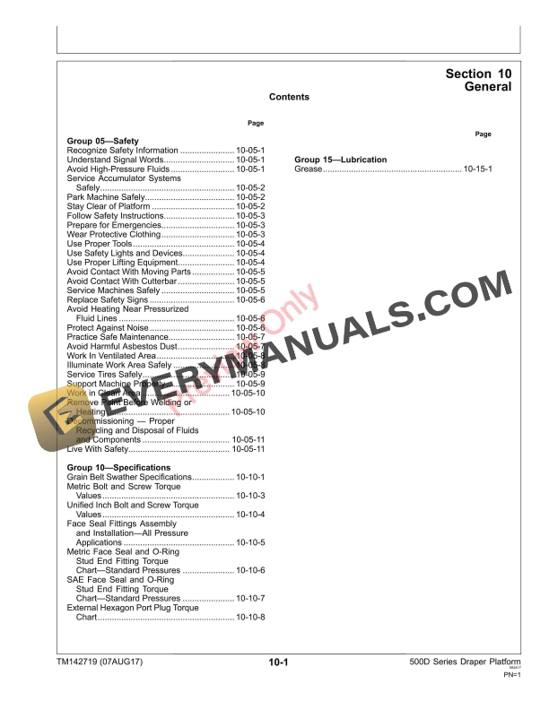John Deere 525D, 530D and 536D Draper Platforms Technical Manual TM142719 01DEC17 7 John Deere 525D 530D and 536D Draper Platforms Technical Manual TM142719 01DEC17 5