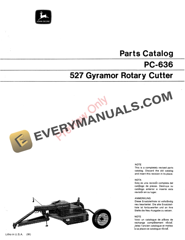 John Deere 527 Gyramor Rotary Cutter Parts Catalog PC636 01FEB82-1