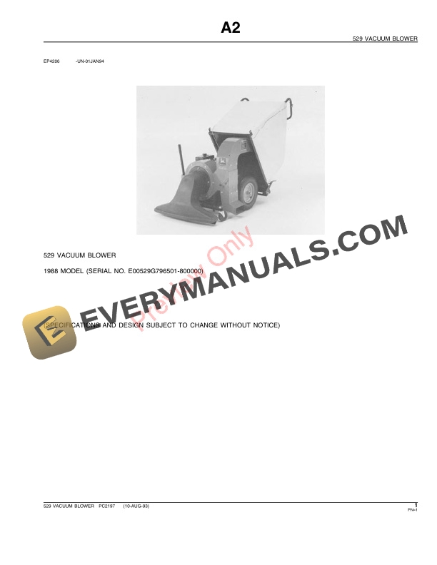 John Deere 529 Vacuum Blower Parts Catalog PC2197 10AUG93-3