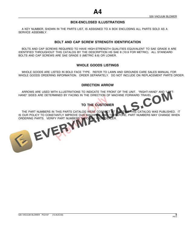 John Deere 529 Vacuum Blower Parts Catalog PC2197 10AUG93-5