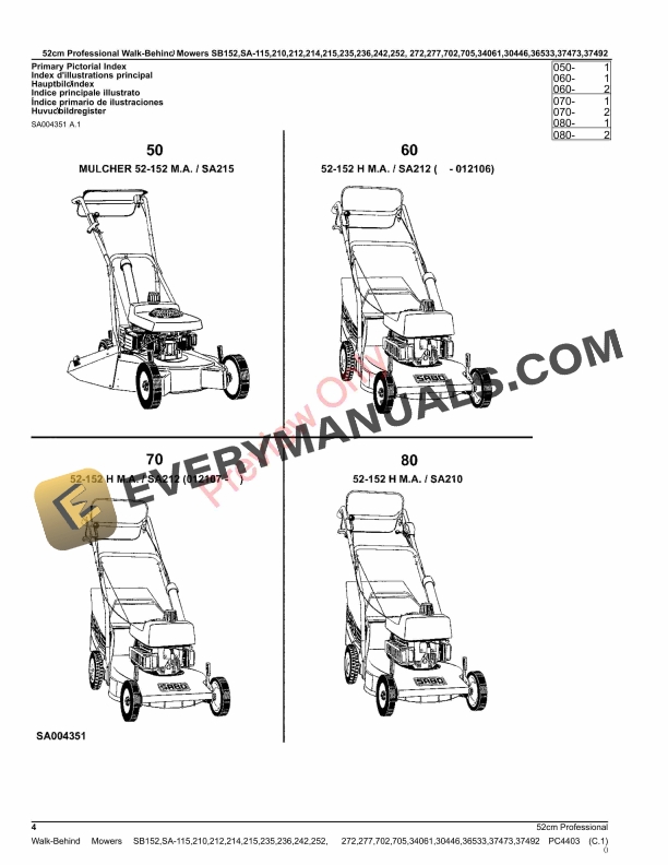 John Deere 52cm Professional Walk-Behind Mowers 2 Parts Catalog PC4403 13FEB17 5 John Deere 52cm Professional Walk-Behind Mowers 2 Parts Catalog PC4403 13FEB17-4