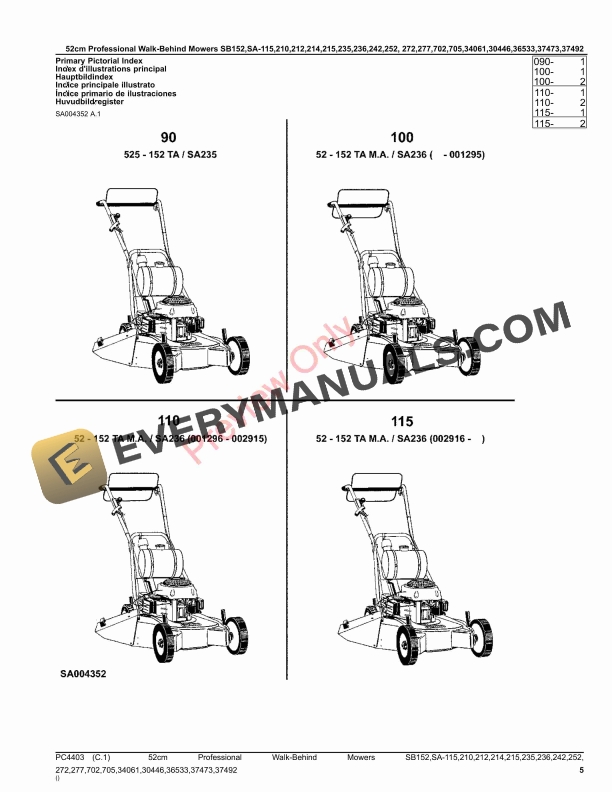 John Deere 52cm Professional Walk-Behind Mowers 2 Parts Catalog PC4403 13FEB17 6 John Deere 52cm Professional Walk-Behind Mowers 2 Parts Catalog PC4403 13FEB17-5