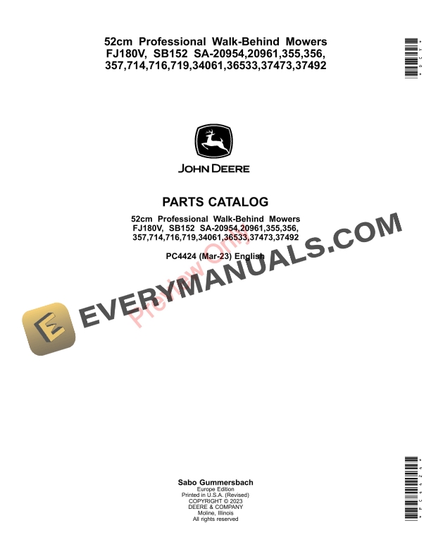 John Deere 52cm Professional Walk-Behind Mowers 24 Parts Catalog PC4424 21MAR23-1