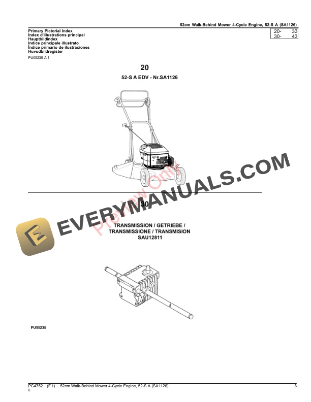 John Deere 52cm Walk-Behind Mower 4-Cycle Engine, 52-S A (SA1126) Parts Catalog PC4752 17JUL20-3