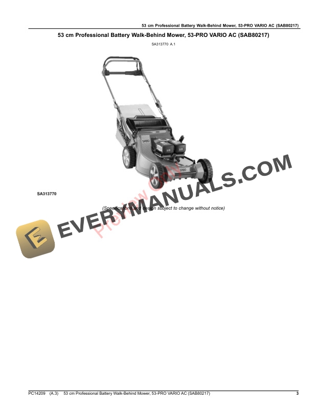 John Deere 53 cm Professional Battery Walk Parts Catalog PC14209 18AUG17 4 John Deere 53 cm Professional Battery Walk Parts Catalog PC14209 18AUG17-3