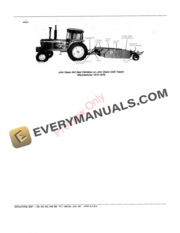 John Deere 530, 540, 550, 560 Beet Defoliators Parts Catalog PC1388 02JUN80-3