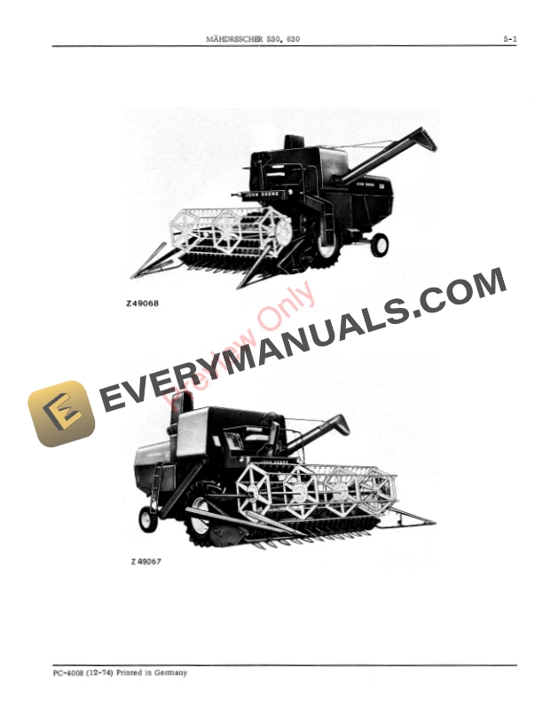 John Deere 530, 630 Combine Parts Catalog PC4008 01MAY78-3