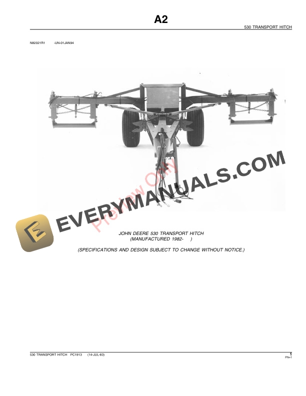 John Deere 530 Transport Hitch Parts Catalog PC1913 14JUL83-3