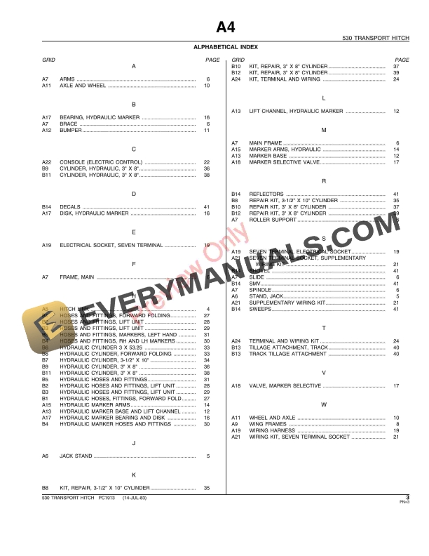 John Deere 530 Transport Hitch Parts Catalog PC1913 14JUL83-5