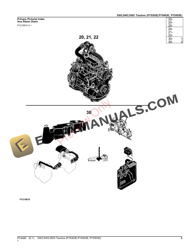 John Deere 5303, 5403, 5503 TRACTORS (PY5303E,PY5403E,PY5503E, EUROPEAN VERSION) Parts Catalog PC4482 14NOV23 4 John Deere 5303, 5403, 5503 TRACTORS (PY5303E,PY5403E,PY5503E, EUROPEAN VERSION) Parts Catalog PC4482 14NOV23-3
