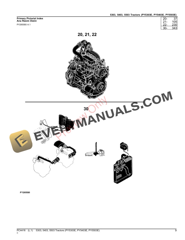 John Deere 5303, 5403, 5503 Tractors (PY5303E, PY5403E, PY5503E, Turkey Version) Parts Catalog PC4416 10SEP23-3