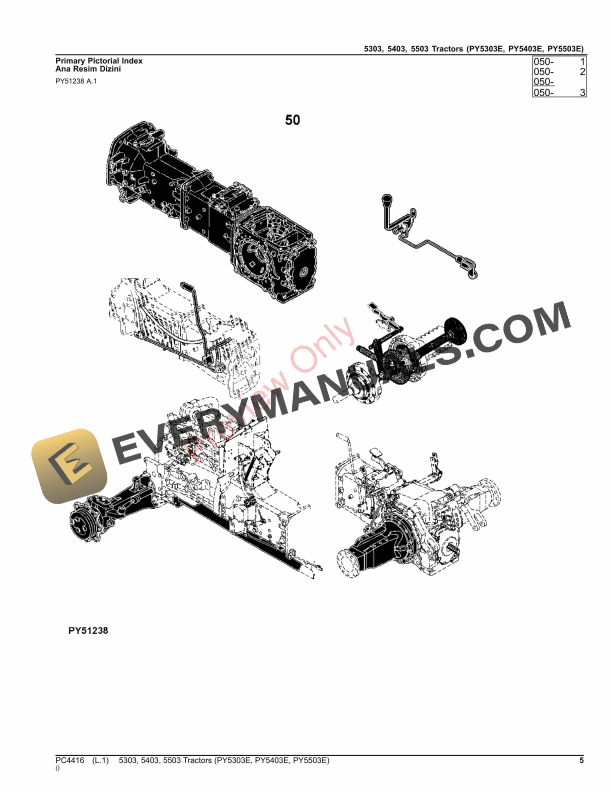 John Deere 5303, 5403, 5503 Tractors (PY5303E, PY5403E, PY5503E, Turkey Version) Parts Catalog PC4416 10SEP23-5