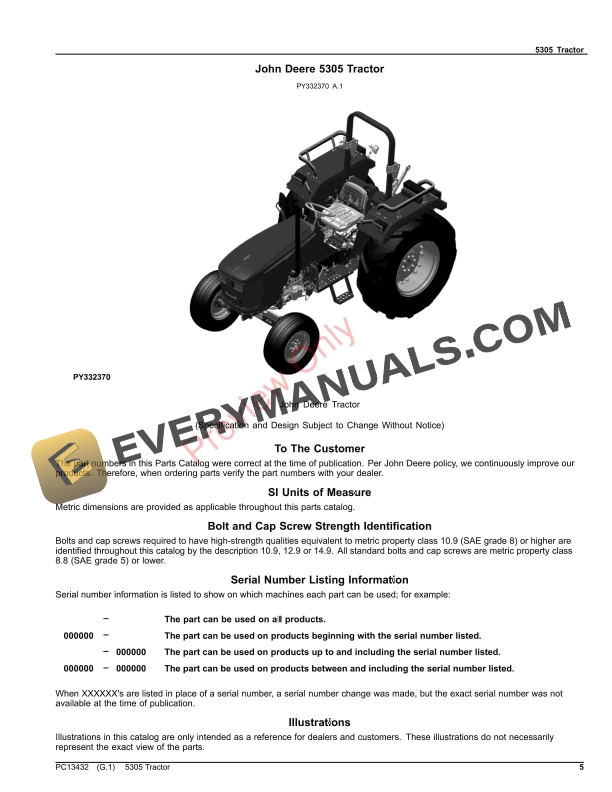 John Deere 5305 Tractor Parts Catalog PC13432 12NOV23-5