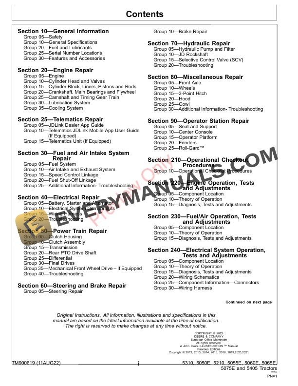 John Deere 5310 5050E 5210 5055E 5060E 5065E 5075E and 5405 Tractors Technical Manual TM900619 11AUG22 3
