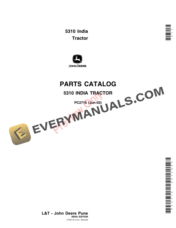 John Deere 5310 Tractor (S.N. -PY5310S005118) Parts Catalog PC2716 06JUN03-1