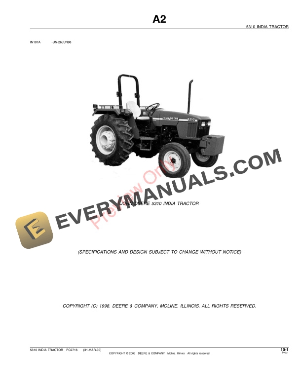 John Deere 5310 Tractor (S.N. -PY5310S005118) Parts Catalog PC2716 06JUN03-3