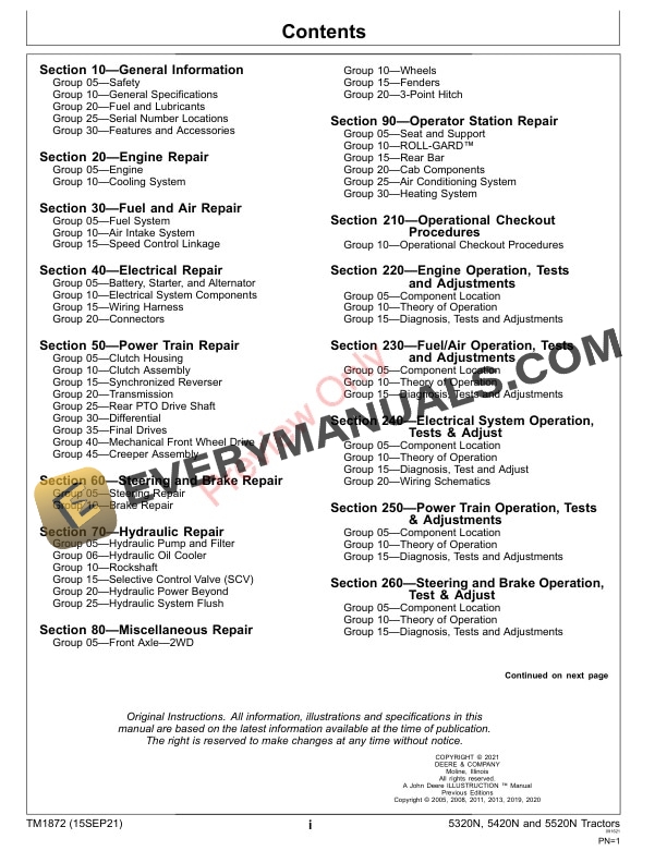 John Deere 5320N 5420N and 5520N Tractors Technical Manual TM1872 15SEP21 3