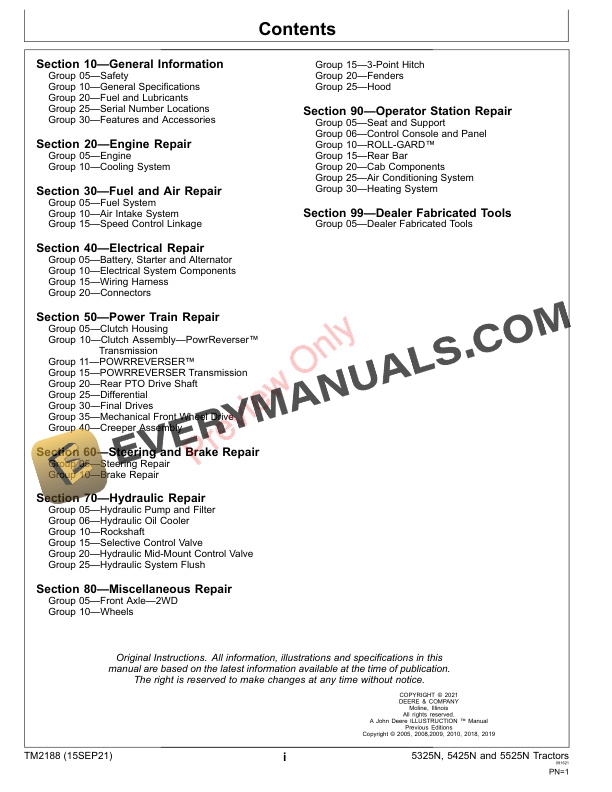 John Deere 5325N 5425N and 5525N Tractors Repair Technical Manual TM2188 15SEP21 3