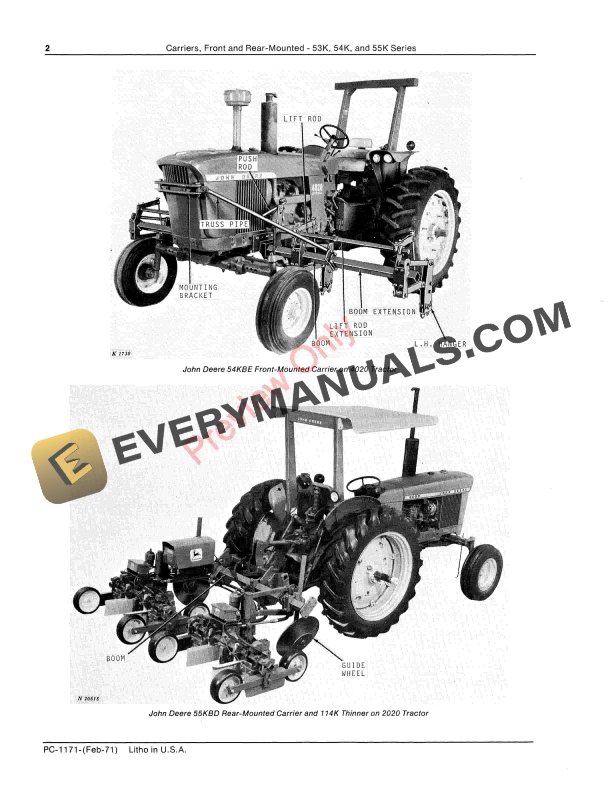 John Deere 53K 54K 55K Series Front and Rear Mounted Carriers Parts Catalog PC1171 01FEB71 4