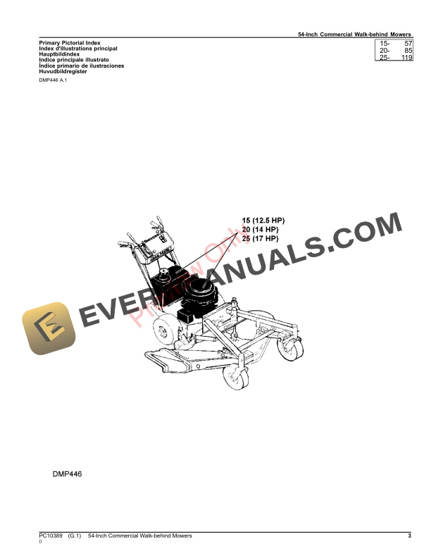 John Deere 54 INCH COMMERCIAL WALK BEHIND MOWER Parts Catalog PC10389 22SEP22 3