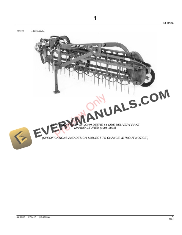 John Deere 54 Side Delivery Rake Parts Catalog PC2417 09MAY11-3