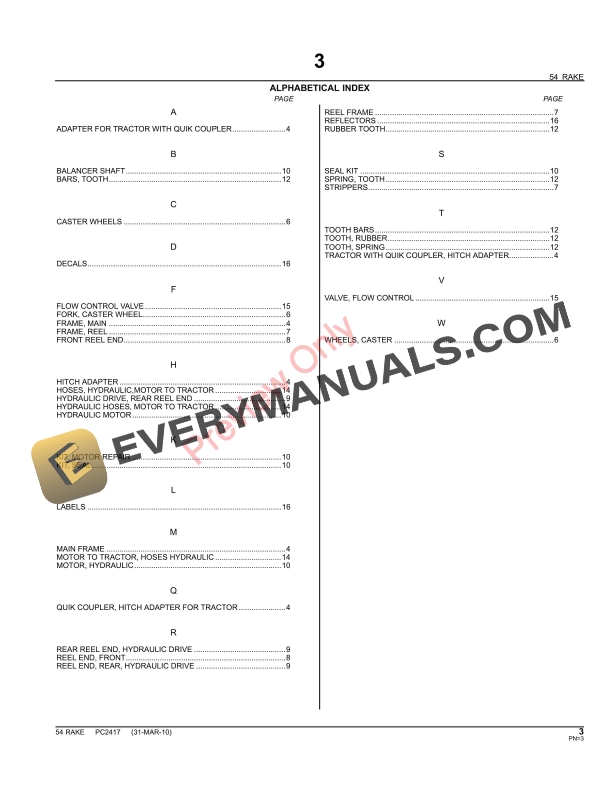 John Deere 54 Side Delivery Rake Parts Catalog PC2417 09MAY11-5