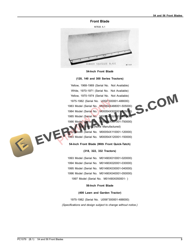 John Deere 54 and 56 Front Blades Parts Catalog PC1079 04MAY22 3