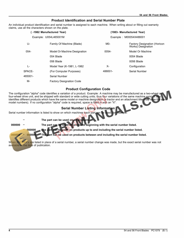 John Deere 54 and 56 Front Blades Parts Catalog PC1079 04MAY22 4