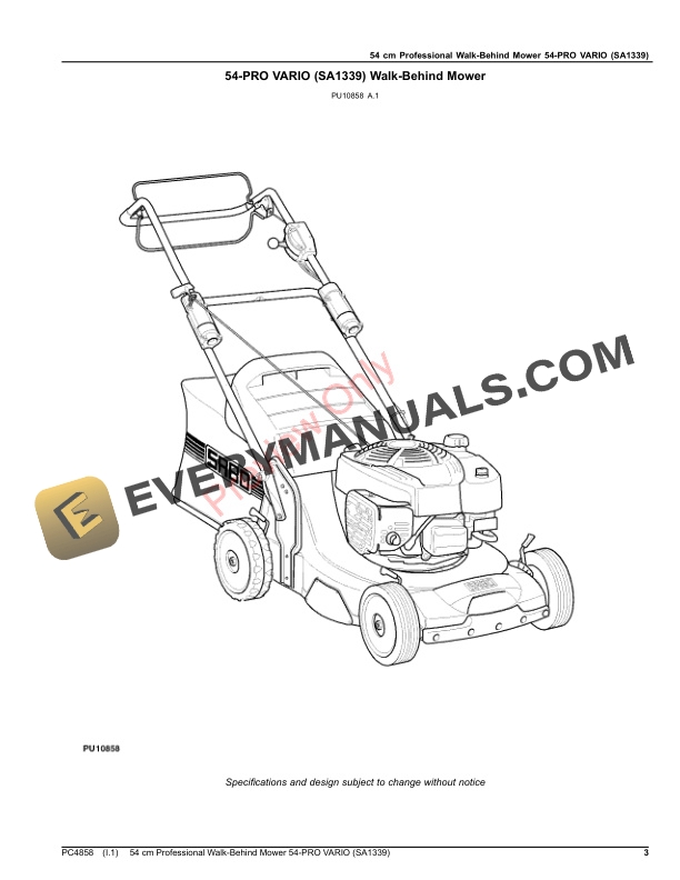 John Deere 54 cm Professional Walk-Behind Mower 54-PRO VARIO (SA1339) Parts Catalog PC4858 09NOV20-3