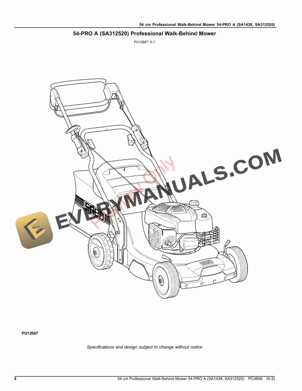 John Deere 54 cm Professional Walk-Behind Mower 54 Parts Catalog PC4895 16OCT20-4