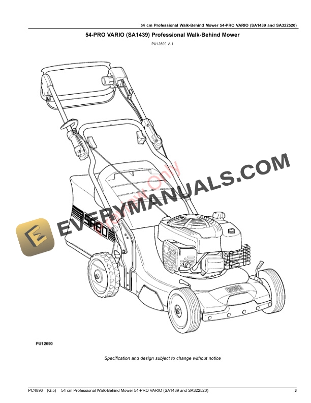 John Deere 54 cm Professional Walk-Behind Mower 54 Parts Catalog PC4896 16OCT20 4 John Deere 54 cm Professional Walk-Behind Mower 54 Parts Catalog PC4896 16OCT20-3