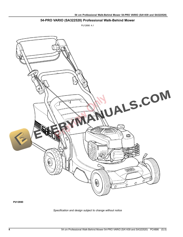 John Deere 54 cm Professional Walk-Behind Mower 54 Parts Catalog PC4896 16OCT20 5 John Deere 54 cm Professional Walk-Behind Mower 54 Parts Catalog PC4896 16OCT20-4