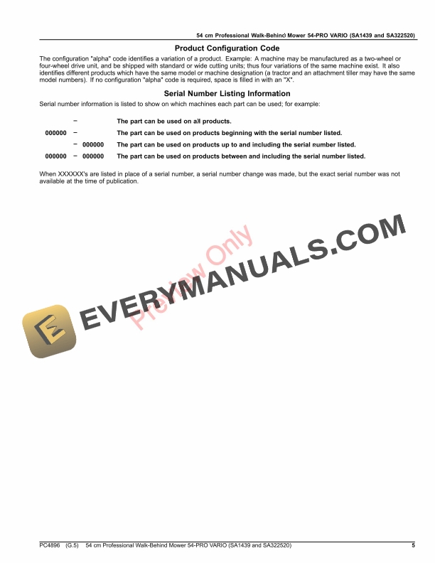 John Deere 54 cm Professional Walk-Behind Mower 54 Parts Catalog PC4896 16OCT20 6 John Deere 54 cm Professional Walk-Behind Mower 54 Parts Catalog PC4896 16OCT20-5