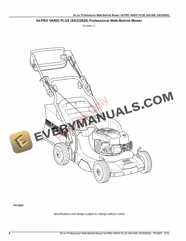 John Deere 54 cm Professional Walk-Behind Mower 54 Parts Catalog PC4897 12MAY20-4