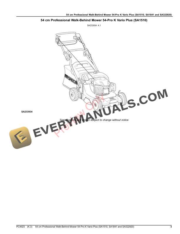 John Deere 54 cm Professional Walk-Behind Mower 54 Parts Catalog PC4923 09NOV20 4 John Deere 54 cm Professional Walk-Behind Mower 54 Parts Catalog PC4923 09NOV20-3