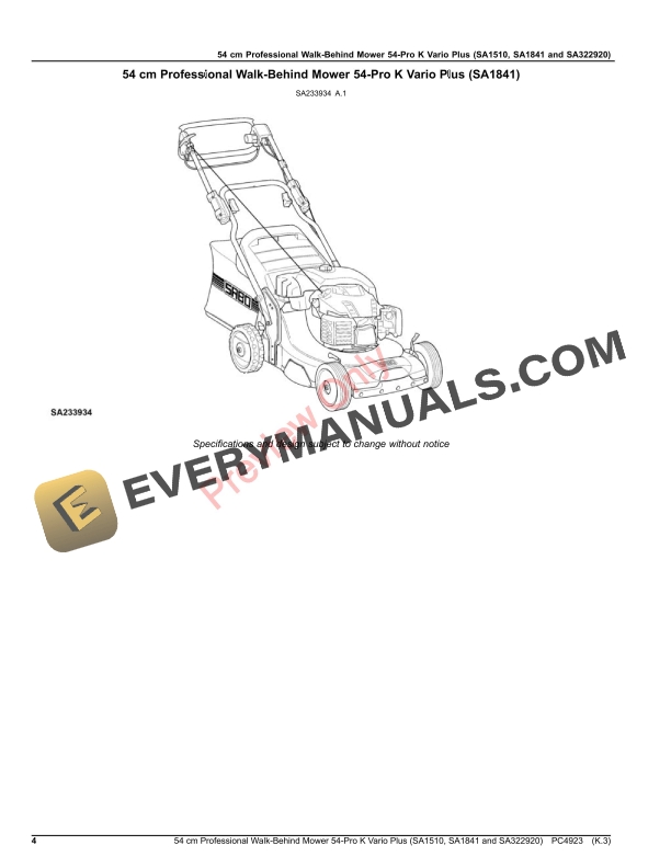 John Deere 54 cm Professional Walk-Behind Mower 54 Parts Catalog PC4923 09NOV20 5 John Deere 54 cm Professional Walk-Behind Mower 54 Parts Catalog PC4923 09NOV20-4