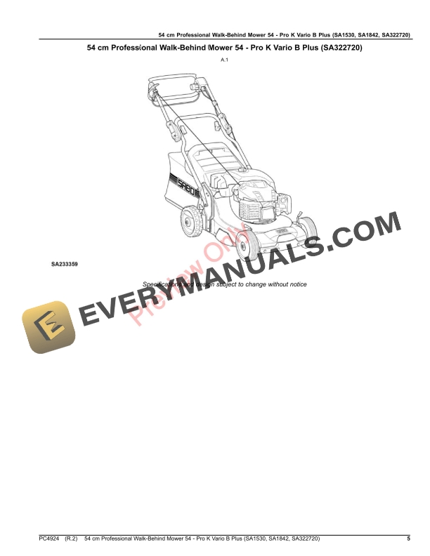 John Deere 54 cm Professional Walk-Behind Mower 54 Parts Catalog PC4924 06NOV20 6 John Deere 54 cm Professional Walk-Behind Mower 54 Parts Catalog PC4924 06NOV20-5