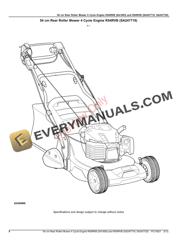 John Deere 54 cm Rear Roller Mower 4 Cycle Engine R54RKB (SA1693) and R54RVB (SA247719, SA247720) Parts Catalog PC14021 06NOV20-4