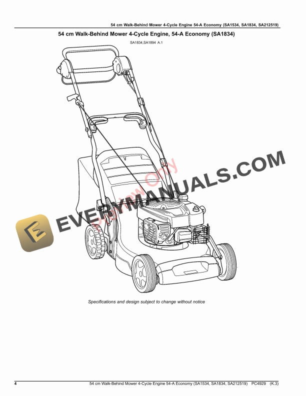 John Deere 54 cm Walk-Behind Mower 4-Cycle Engine 54 Parts Catalog PC4929 31MAR21 5 John Deere 54 cm Walk-Behind Mower 4-Cycle Engine 54 Parts Catalog PC4929 31MAR21-4